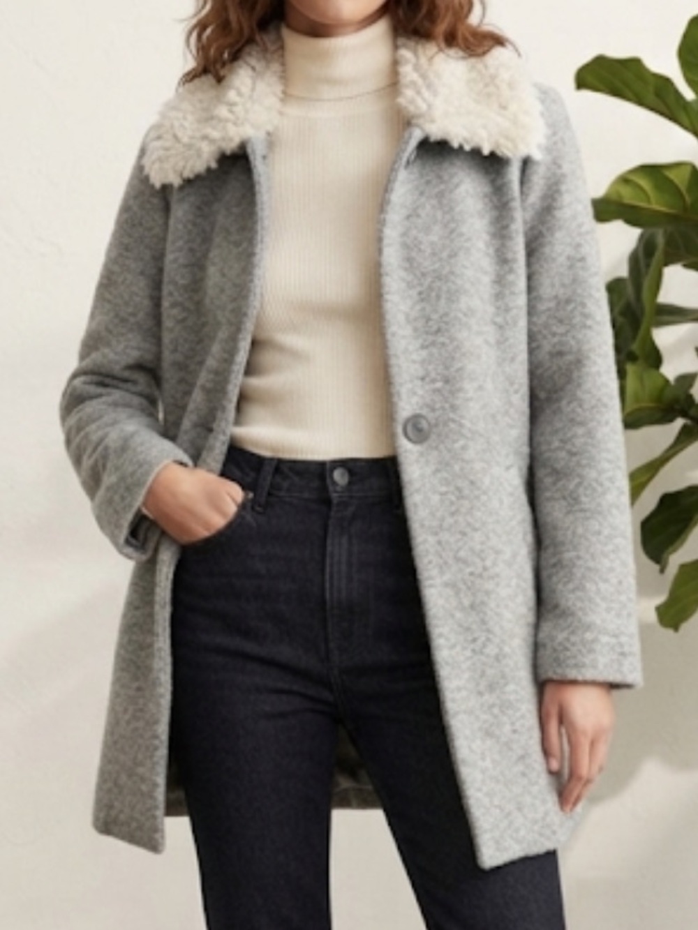 ZARA Gray Wool Blend Shearling Collar Penny Lane Coat Small NWOT